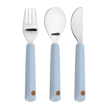 Bestekset met siliconen handvat - Happy Rascals Smile Sky Blue